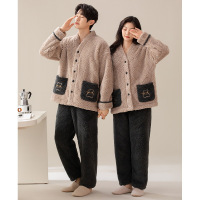情侣睡衣女款春秋冬季珊瑚绒加厚加绒保暖一男士一女士家居服套装