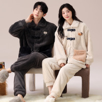 情侣睡衣女款春秋冬季珊瑚绒加厚加绒保暖一男士一女士家居服套装