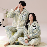情侣睡衣女款春秋冬季珊瑚绒加厚加绒保暖一男士一女士家居服套装