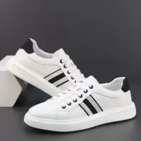 夏季男鞋新款真皮小白鞋打孔透气休闲鞋子男潮流一脚蹬懒人鞋