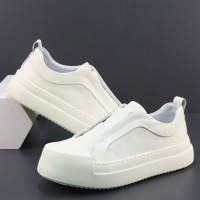 夏季男鞋薄款透气新款厚底增高板鞋懒人一脚蹬真皮休闲小白鞋