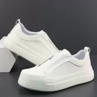 夏季男鞋薄款透气新款厚底增高板鞋懒人一脚蹬真皮休闲小白鞋