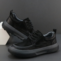 户外复古休闲鞋男新款秋季低帮系带板鞋宽头厚底防滑真皮皮鞋