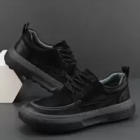 户外复古休闲鞋男新款秋季低帮系带板鞋宽头厚底防滑真皮皮鞋