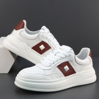 新款夏季镂空打孔透气真皮百搭厚底休闲运动鞋增高小白鞋板鞋