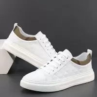 男士板鞋新款潮流百搭男生休闲鞋子四季一脚蹬轻便防滑真皮小白鞋