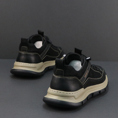 男生头层牛皮运动休闲鞋厚底板鞋男款潮鞋真皮欧洲站小众高端男鞋