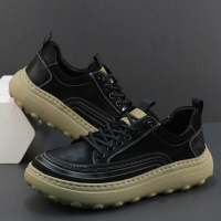 秋季男鞋真皮复古潮流厚底轻便软底休闲皮鞋一脚蹬懒人乐福鞋