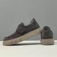 男士牛反绒皮厚底板鞋男款潮鞋百搭一脚蹬懒人鞋欧洲站男士豆豆鞋