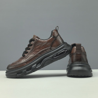 男生头层牛皮厚底休闲鞋男款潮鞋真皮百搭男士欧洲站透气增高男鞋