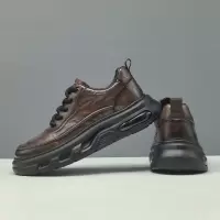 男生头层牛皮厚底休闲鞋男款潮鞋真皮百搭男士欧洲站透气增高男鞋