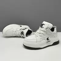 男生头层牛皮厚底板鞋男款潮鞋增高欧洲站男鞋男士透气高帮休闲鞋