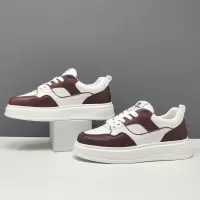 男生头层牛皮拼色板鞋男款潮鞋真皮欧洲站透气男士厚底增高休闲鞋