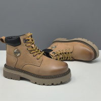 男生头层牛皮百搭户外休闲鞋欧洲站复古真皮马丁靴厚底增高皮靴男