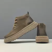 男生头层牛皮高帮板鞋男款潮鞋真皮高帮鞋欧洲站厚底增高休闲鞋男