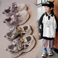 春秋女童运动鞋网面透气韩版洋气老爹鞋男童中大童学生跑步鞋