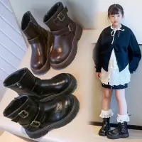 秋冬季新款儿童皮靴男童女童马丁靴轻便中筒英伦时装靴子靴子