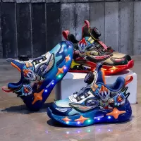 秋季新款儿童运动鞋男童篮球鞋学生休闲跑步鞋卡通轻便实心底