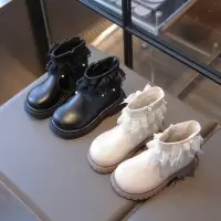 女童皮靴秋冬新款蕾丝英伦风马丁靴韩版女孩时尚加绒防滑短靴