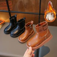 儿童靴子年冬季新款加绒女宝靴棉靴时尚皮靴童靴女童短靴