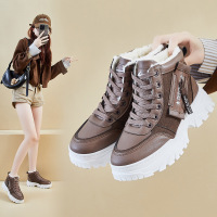 ins潮加绒马丁靴女冬季新款休闲鞋厚底增高学生保暖机车靴