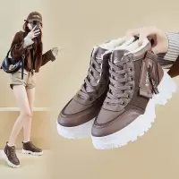 ins潮加绒马丁靴女冬季新款休闲鞋厚底增高学生保暖机车靴