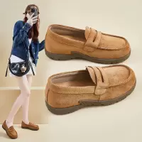 英伦风乐福鞋年秋季新款圆头一脚蹬小皮鞋复古休闲增高