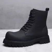 冬季新款长筒马丁靴男英伦暗黑高帮机车靴子厚底增高加绒皮靴
