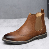 大码45 46切尔西男靴中帮休闲男靴潮布洛克花复古加绒棉靴