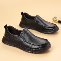 头层牛皮休闲皮鞋男新款手工缝制鞋子男软底真皮中老年爸爸鞋