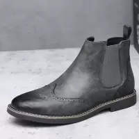 布洛克花男靴真皮休闲切尔西靴男款潮流马丁靴复古英伦加绒棉靴