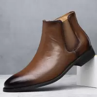 秋冬新款马丁靴真皮潮流百搭英伦套脚男士切尔西靴高帮马丁靴