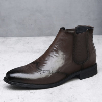 轻奢尖头切尔西靴英伦套脚皮靴时尚潮流百搭商务男靴子