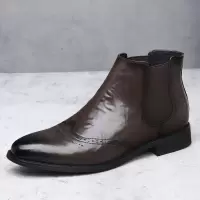 轻奢尖头切尔西靴英伦套脚皮靴时尚潮流百搭商务男靴子