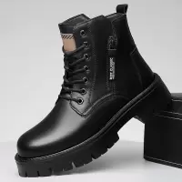 马丁靴男潮秋冬新款复古工装靴加绒保暖棉鞋增高真皮男士皮靴