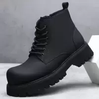 马丁靴男秋冬季中筒厚底增高皮靴高街英伦雅痞潮流暗黑加绒男靴子
