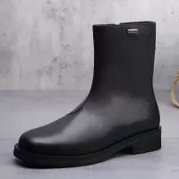 切尔西靴子新款春秋厚底休闲高帮单靴英伦风方头短靴加绒男靴