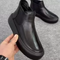 加绒马丁靴男士真皮高帮靴子秋冬保暖切尔西皮靴百搭厚底休闲棉靴