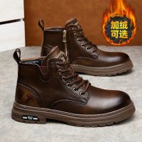 马丁靴男士潮款冬季真皮加绒保暖工装靴子男款防滑耐磨皮靴