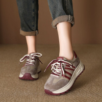 厚底拼接阿甘鞋女秋冬新款真皮软底不累脚老爹鞋百搭休闲板鞋