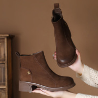 头层小牛皮复古马丁靴女新款百搭秋冬时尚平底软底女士短靴子