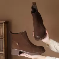 头层小牛皮复古马丁靴女新款百搭秋冬时尚平底软底女士短靴子