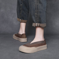 头层牛皮复古浅口乐福鞋女春夏新款舒适软底一脚蹬休闲单鞋