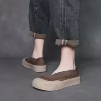 头层牛皮复古浅口乐福鞋女春夏新款舒适软底一脚蹬休闲单鞋