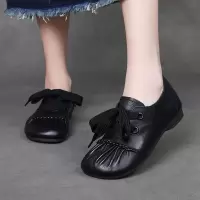 头层牛皮妈妈鞋舒适复古单鞋女秋季新款防滑牛筋软底真皮女鞋