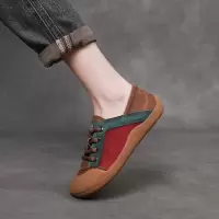 头层牛皮秋季新款系带运动休闲圆头平底德训单鞋软底防水台