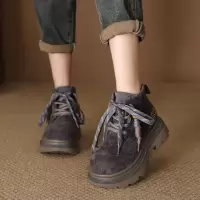 头层牛皮马丁靴女冬季新款磨砂厚底圆头系带休闲机车靴短靴女