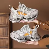 真皮秋冬新款小个子休闲增高运动老爹鞋厚底百搭透气网面女鞋