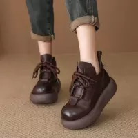 头层牛皮复古短靴女秋冬新款女靴百搭马丁靴风防滑耐磨厚底