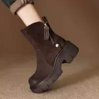 头层牛皮复古马丁靴女秋冬新款防滑耐磨真皮厚底休闲百搭短靴